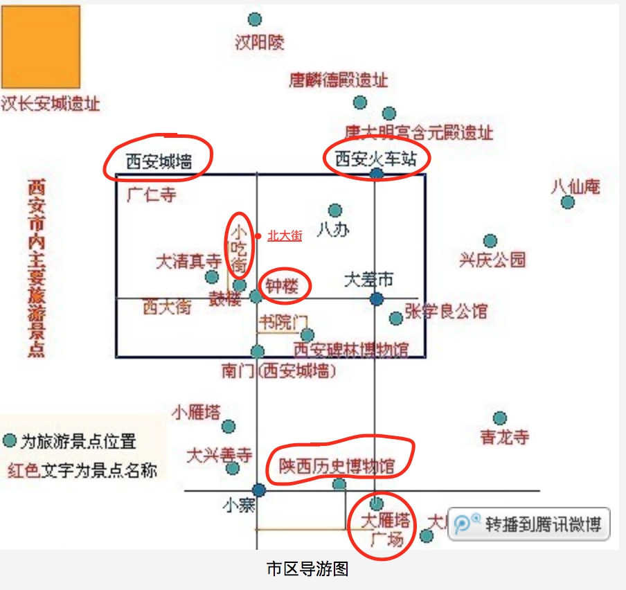 西安市景点以及火车站位置    