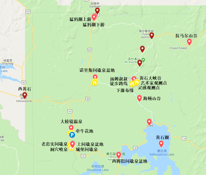地图详解2-4天的时间如何探索美国黄石国家公园