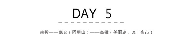 Day5:南投~嘉义(阿里山)~高雄(美丽岛,瑞丰夜市) Day5:南投~嘉义(阿里山)~高雄(美丽岛,瑞丰夜市)